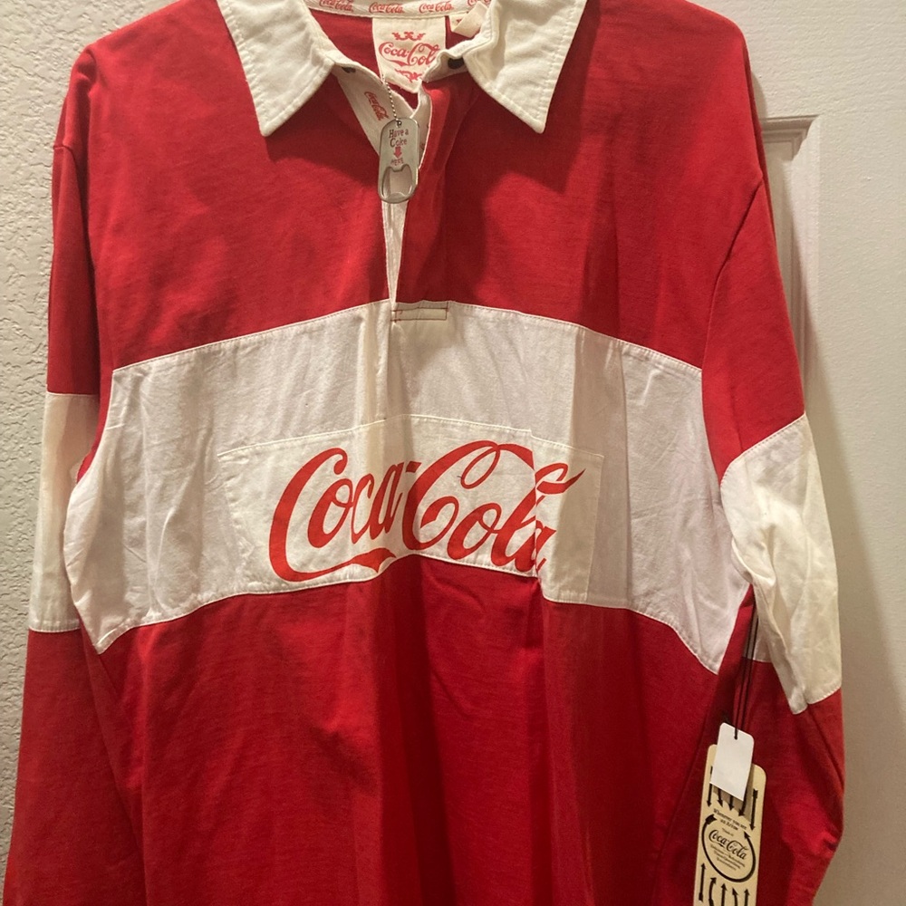 Coca Cola long sleeve rugby style red and white shirt